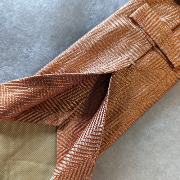 Kiton 7 Fold Orange Herringbone Tie - Picture 2 of 4